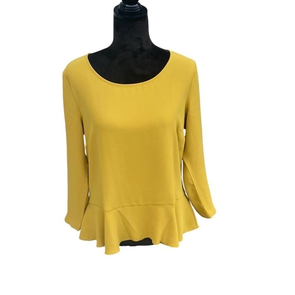 Ann Taylor Ladies Blouse Mustard 3/4” Length Pull Over Peplum Ruffle Size‎ M NWT - Picture 7 of 14